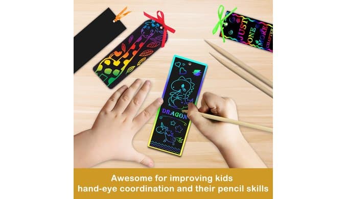ZMLM Rainbow Scratch Paper Art Bookmarks for Kids Party Favors 36 Pack thumbnail 5