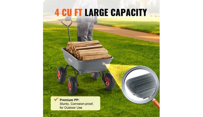 VEVOR Poly Garden Dump Cart 4 Cu.Ft. 600 lbs 4 Wheel Wheelbarrow Dump Wagon thumbnail 5