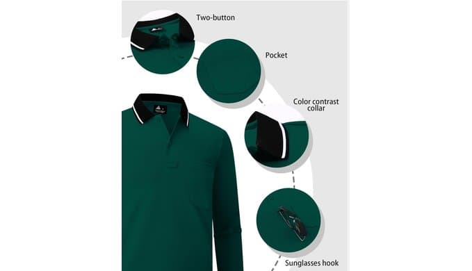 ZITY Men Polo Shirts Long Sleeve with Pocket Golf Shirts thumbnail 3