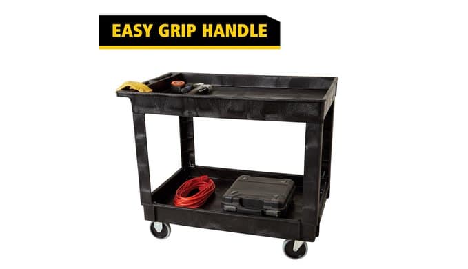 Rubbermaid Commercial Products 2-Shelf Utility/Service Cart, Medium, Lipped Shelves, Standard Handle, 500 lbs. Capacity, for Warehouse/Garage/Cleaning/Manufacturing/Maintenance thumbnail 3