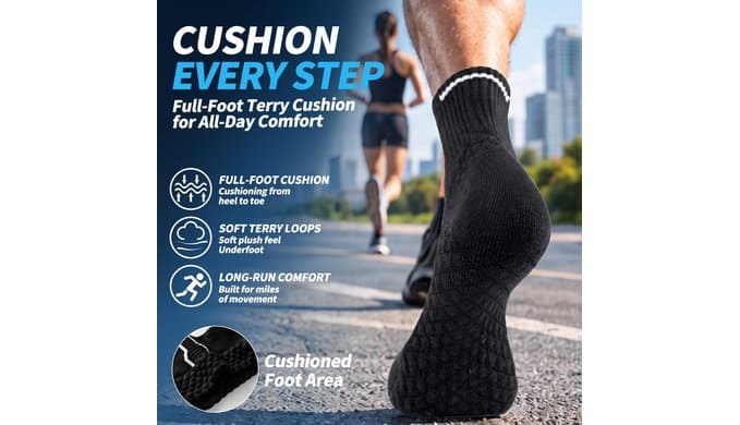 Cushioned Running Socks Mens & Womens,Anti-Blister Athletic Socks,5 Pairs thumbnail 2