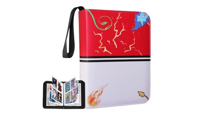 Trading Card Binder 4 Pocket 400 Cards, Zipper PU Leather Album thumbnail 1