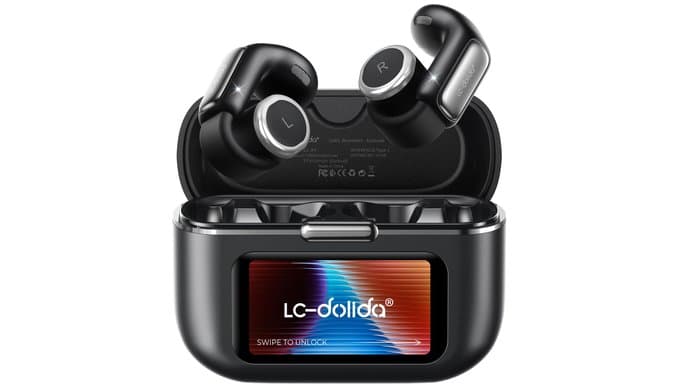 LC-dolida Open-Ear Wireless Earbuds with Smart LED Display Case, Clip On Earbuds All-Day Comfort & Situational Awareness, Case Control for Volume, EQ, Music, Find My Earbuds & Camera, Timer (Black) thumbnail 1