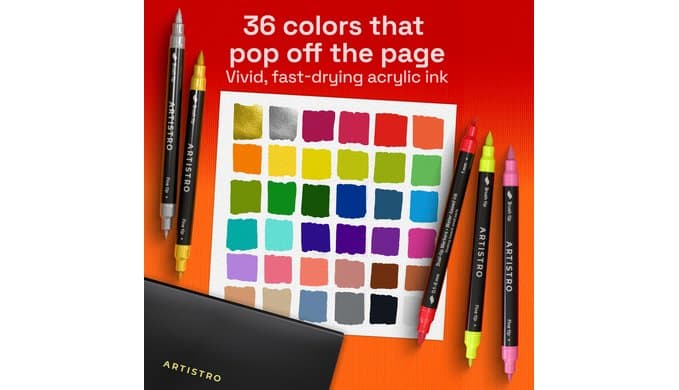 ARTISTRO 36 Dual-Tip Acrylic Paint Marker Pens for Drawing thumbnail 2