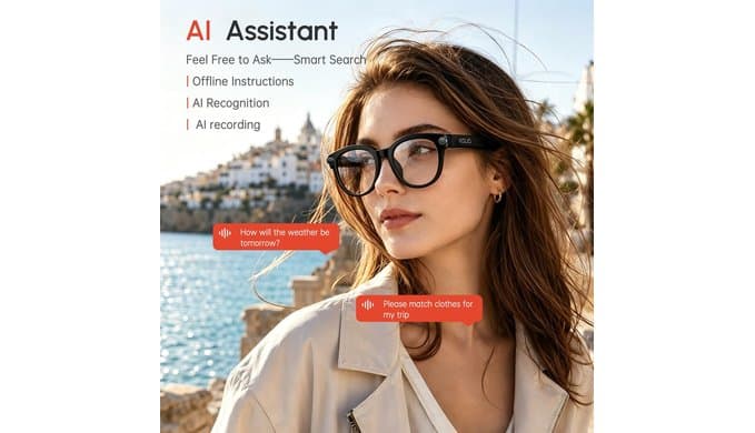 AI Smart Glasses with Camera, Hands-Free Calls, Music, Offline AI Assistant thumbnail 3