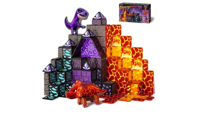 GobiDex Magnetic Tiles Lava & Cave Dinosaur Toys for Kids 3-5 5-7