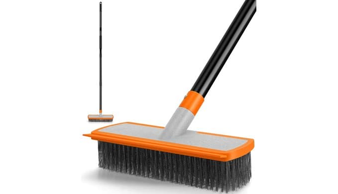 BUVE Stainless Steel Wire Broom Floor Deck Scrub Brush with Long Handle 60"