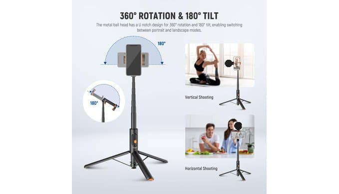 NEEWER 57.9" Selfie Stick Tripod Compatible with iPhone Samsung Android, Metal Portable Lightweight Travel Cell Phone Stand with Phone Holder Mount & Remote for Video Recording Filming, PA992 Black thumbnail 3