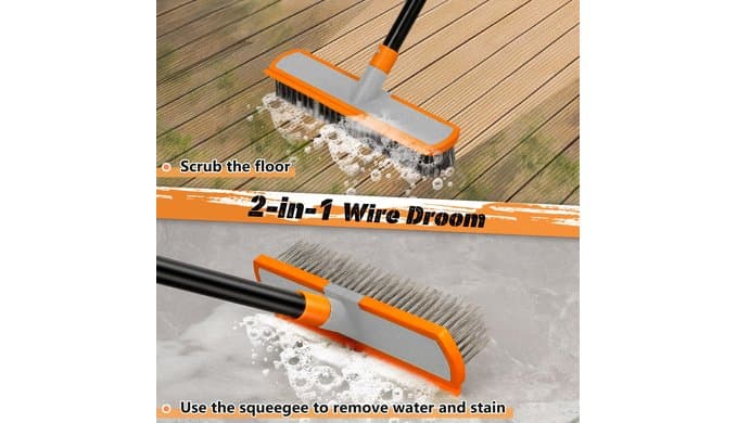 BUVE Stainless Steel Wire Broom Floor Deck Scrub Brush with Long Handle 60" thumbnail 3