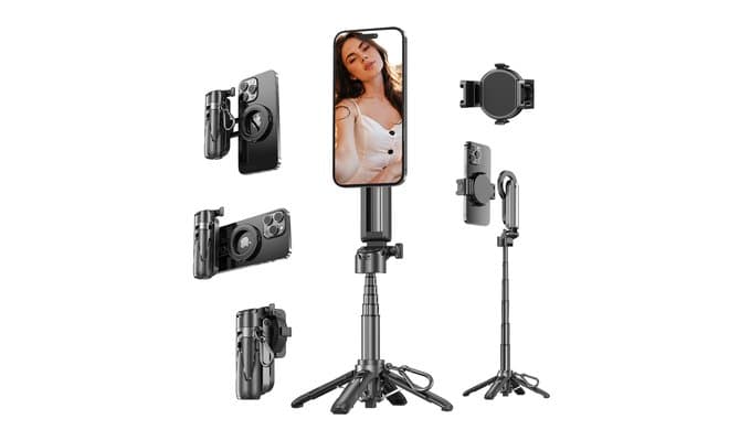 Magnetic Pocket Selfie Stick, 4 in 1 Multifunctional Mini Selfie Stick for iPhone with Bluetooth Remote, 360° Rotation Compact Portable Selfie Stick Tripod for Travel Vlogging thumbnail 1