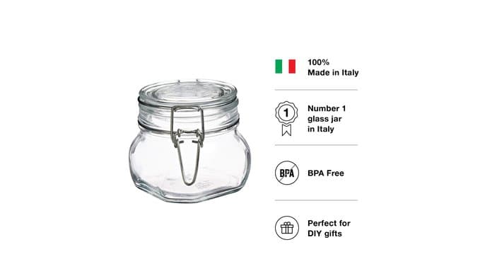 Bormioli Rocco Fido 17.5 Ounce Glass Storage Jars: Airtight Hinged Lid With Leak Proof Gasket, Wide Mouth Food Container - For Zero Waste Air Tight Preserving Jam, Spices, Coffee, Sugar & Herbs thumbnail 4