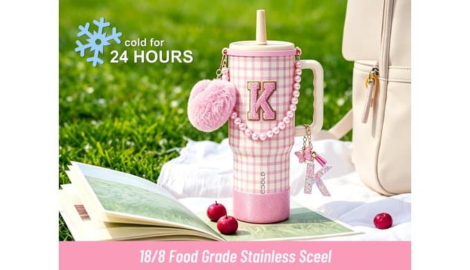 DLOCCOLD Monogrammed Gifts for Women,Initial 40 Oz Tumbler with Handle Lid Insulated Travel Cup, Personalized Birthday Gifts Tumbler for Women with Straw Valentines Christmas Xmas Present Gifts-L thumbnail 2