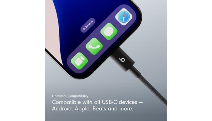 Beats USB-C to USB-C Woven Cable 2 Pack Fast Charging Durable/Tangle-Free Compatible Charger for Apple & Android Devices (1.5 m, 5 ft) - Bolt Black thumbnail 3