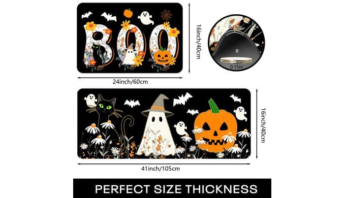 Halloween Kitchen Mats Set of 2 Boo Ghost Black Cat Kitchen Rugs thumbnail 2