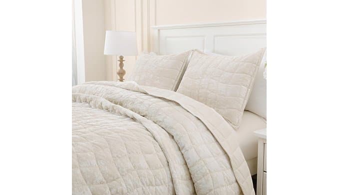 DOWNCOOL 3 Pieces Velvet Quilt Set King Size, Cream White thumbnail 2