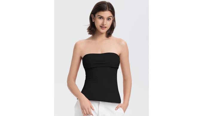 Women Tube Tops Sexy Double Line Going Out Trendy Strapless Side Split Tank Tops thumbnail 2