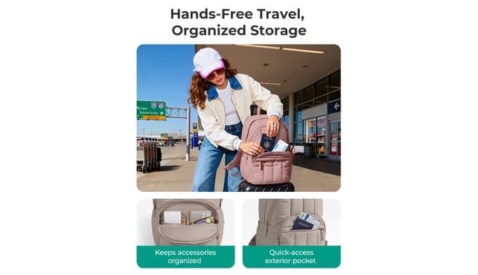 BAGSMART College Laptop Backpack,Cute Travel Backpack for Women,Quilted Computer Bookbag thumbnail 3