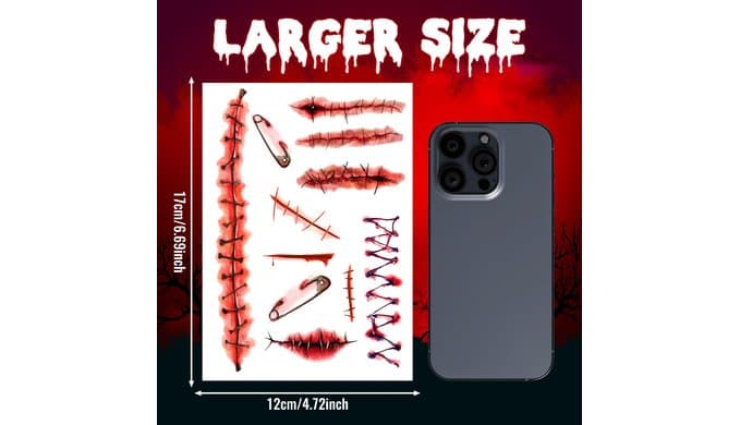Halloween Zombies Fake Scars Temporary Tattoos, Makeup Kit for Adults thumbnail 3