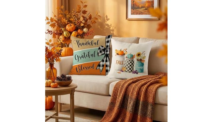 Fall Pumpkin Throw Pillow Covers 18x18 inch Set of 4 thumbnail 4