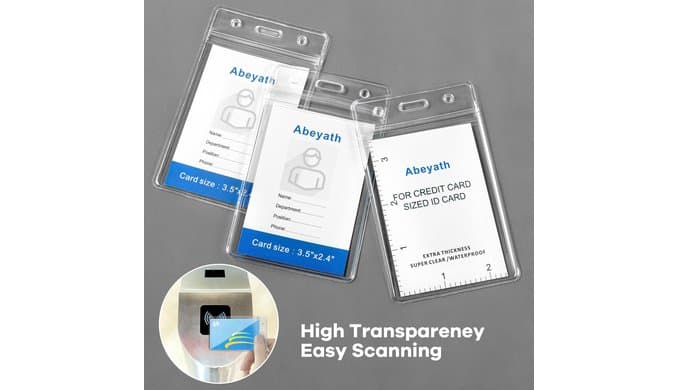 ABEYATH 10 Pack Extra Thick ID Card Name Badge Holder Heavy Duty Waterproof Clear Plastic PVC Vertical Sleeve Pocket Resealable thumbnail 4