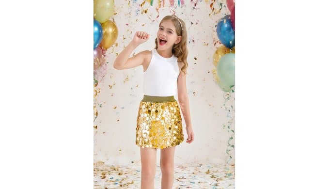 DAXIANG Girls Sparkly Sequin A Line Skirt Kids Elastics Waist Shiny Skirt with Built in Shorts for Party Birthday 5-12 Years thumbnail 3