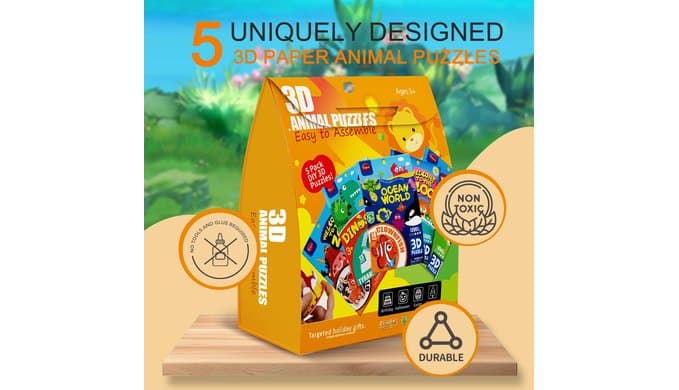 3D Animal Puzzles for Ages 3-8, 5 Pack DIY Art Craft Kits thumbnail 4