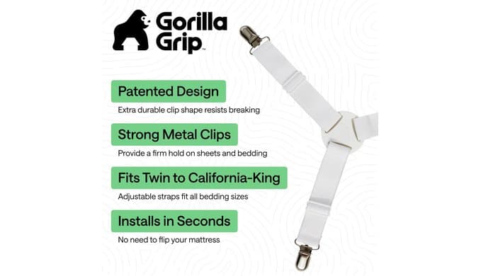 GORILLA GRIP Patented Fitted Bed Sheet Holders for Corners, 4 Pack White thumbnail 2