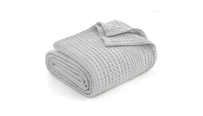 PHF Lightweight Waffle Weave Blanket Queen for Bed Light Grey 90"x90" thumbnail 1