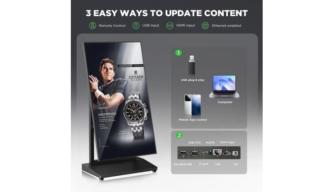43 Inch Digital Signage Display, Screen LCD Advertising Kiosk, Portable Floor Standing Auto Ad Player Android OS App-Based Control with USB/HDMI/WiFi thumbnail 4
