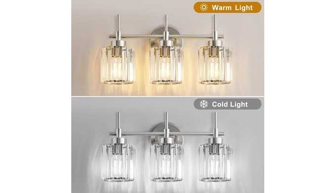 3 Light Crystal Bathroom Light Fixtures, Brushed Nickel Vanity Mirror Lights, Crystal Bath Vintage Wall Mounted Lamps Wall Light Fixtures for Bathroom, Living Room thumbnail 2