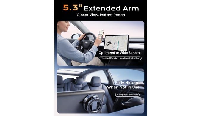 Magnetic Phone Holder for Car, 3-Axis Long Arm Mount for Tesla Model Y/3 thumbnail 3