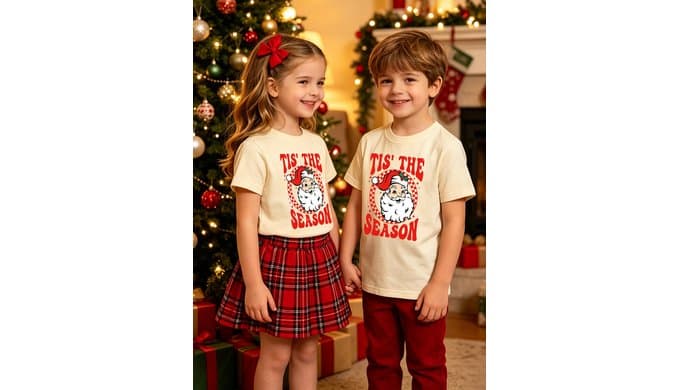 Kids Christmas T-Shirt Merry Bright Santa Snowman Holiday Tee Girls Boys thumbnail 3