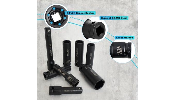 1/2" Impact Socket Set, 29PC Deep impact socket set, CR-MO SAE and Metric thumbnail 5