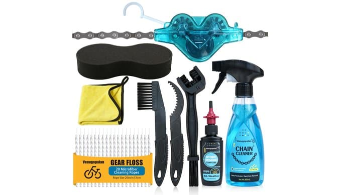 Bike Cleaning Kit Including Bicycle Chain Cleaner Degreaser, Chain Scrubber, Cycling Chain Lube, Cleaning Brush Tool, Gear Floss for Mountain Bike/MTB, Road Bike, Ebike and Trail Bikes thumbnail 1