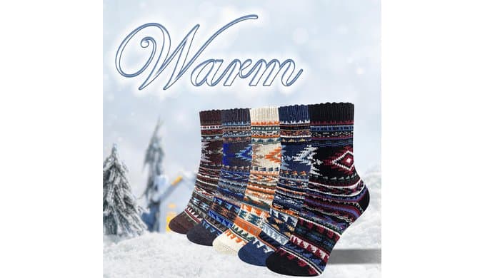 Womens Socks 5 Pairs Wool Warm Cotton Thick Vintage Socks Gifts For Women thumbnail 5