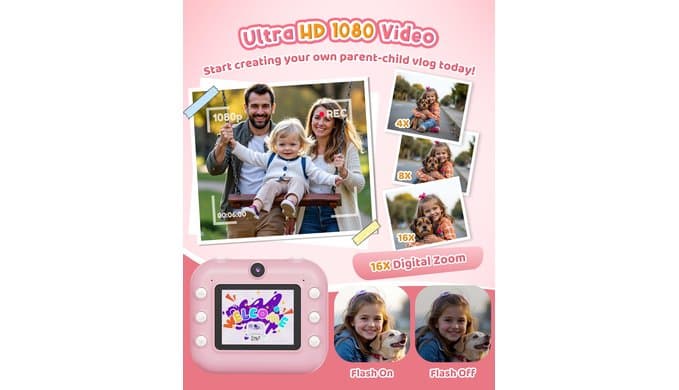 Instant Camera, Front Rear Dual Selfie Kids Camera with 1080P Videos, Holiday Birthday Gifts for Kids Age 3-12, Toddler Portable Travel Print Digital Camera Toy for 4 5 6 7 8 9 Year Boys Girls thumbnail 4