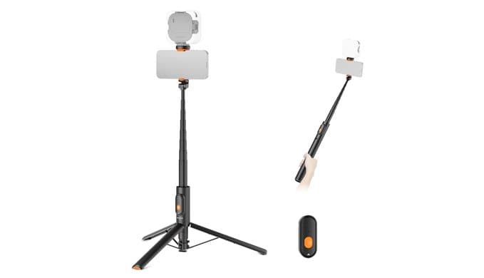 NEEWER 57.9" Selfie Stick Tripod Compatible with iPhone Samsung Android, Metal Portable Lightweight Travel Cell Phone Stand with Phone Holder Mount & Remote for Video Recording Filming, PA992 Black thumbnail 1