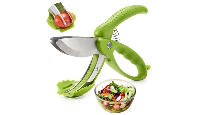 Salad Scissors with Double Blades, Lettuce Chopper for Chopped Salad, Green thumbnail 1