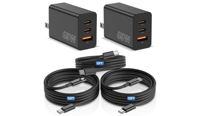 65W Super Fast Charger Type C for Samsung, 3-Port GaN USB C Charging Block PD/QC 3.0 & 6/10/10FT Cable for Samsung Galaxy S26 Ultra/S26+/S25 Ultra/S24/S23, iPhone 17/16/iPad/Mac Book/Android thumbnail 1