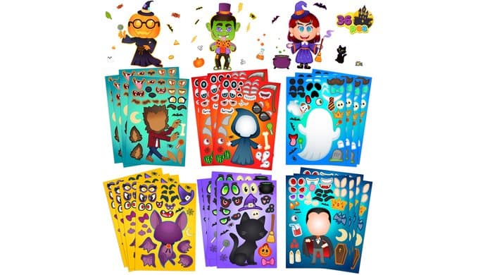 JOYIN 36 PCS Halloween Craft Stickers for Kids Party Favor, Make a Face Stickers with Designs Witch Vampire, DIY Craft Supplies for Halloween Party Game Classroom Activities Gift Goodies thumbnail 5
