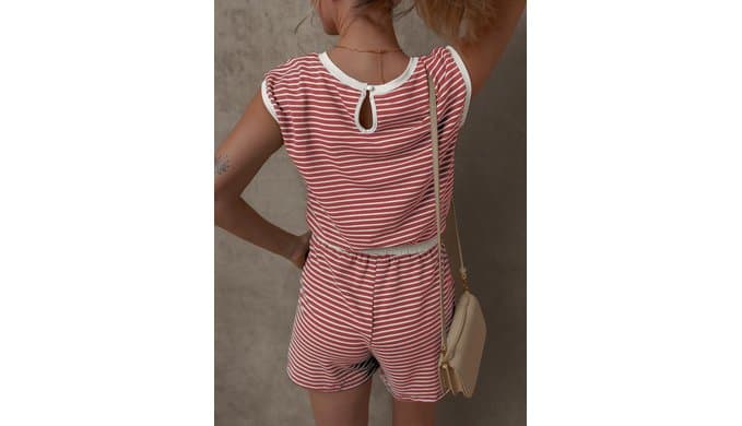 Dokotoo Women's Summer Casual Rompers Striped Shorts Overalls Adjustable Drawstring Waist Jumpsuits One Piece Outfits thumbnail 5