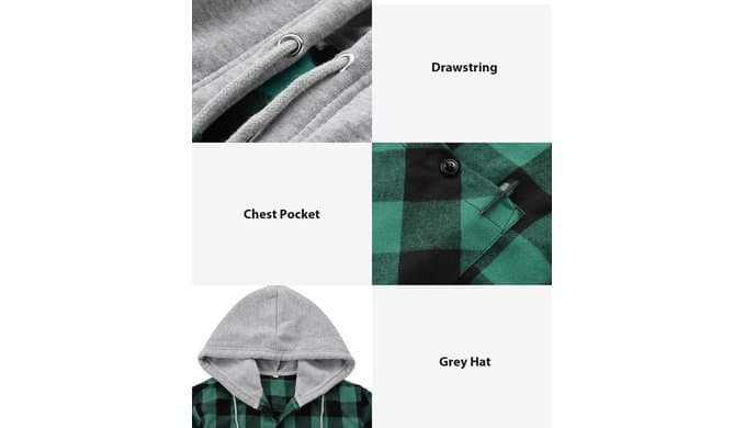 ZITY 3 Pack Men's Flannel Hoodie Shirts Long Sleeve Button Down Plaid Shirt thumbnail 3