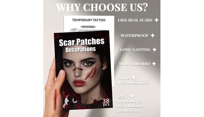 Halloween Zombies Fake Scars Temporary Tattoos, Makeup Kit for Adults thumbnail 2