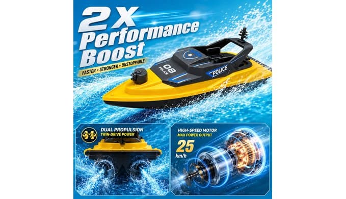 Remote Control Boat with Water Spray, 2.4GHz Waterproof RC Boat Toy thumbnail 4
