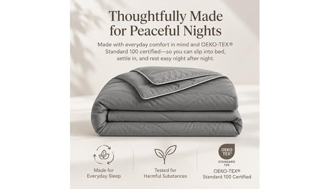 Percale Comforter, Breathable Blanket for Bed, Queen 90" x 90", Dark Gray thumbnail 4
