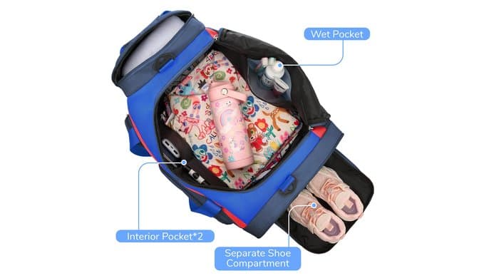 WOOMADA Kids Travel Bag with Shoe & Wet Pockets, Carry On Duffle Bag for Overnight Trips, Sports, School(navy blue) thumbnail 4