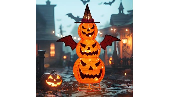 3FT-Halloween Decorations Outdoor – 37 Inch Collapsible Pumpkin Man with 40 LED Lights, Stretchable Pop Up Jack-o'-Lantern for Yard, Garden, Porch, Party Decor
