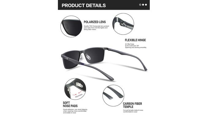 Mens Polarized Metal Sunglasses: 0.8 oz & UV Protection Sun Glasses thumbnail 4