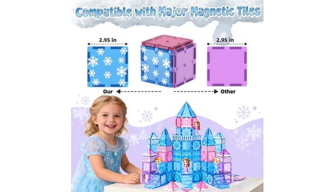 GobiDex 100PCS Magnetic Tiles Princess Castle Set with 4 Dolls & Stairs thumbnail 3