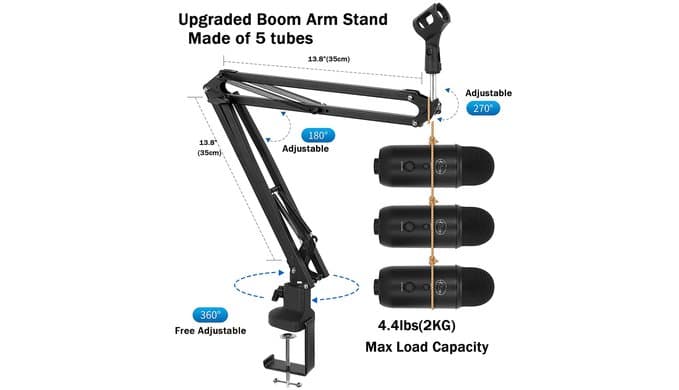 Heavy Duty Adjustable Boom Arm Microphone Stand thumbnail 2